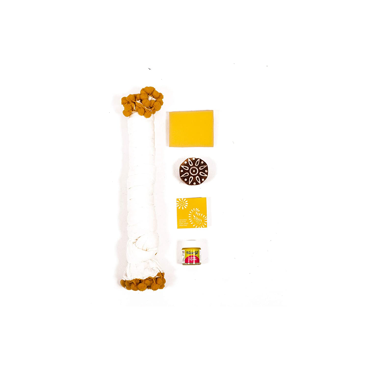 POTLI DIY Craft Kit (for All Ages) Block Print Your Own Dupatta - Butterfly Design (Yellow)